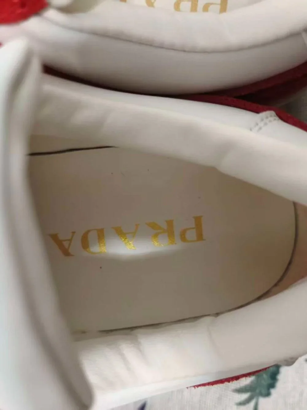 Prada Downtown Bold Sneakers, White & Red Leather Low-Top Shoes